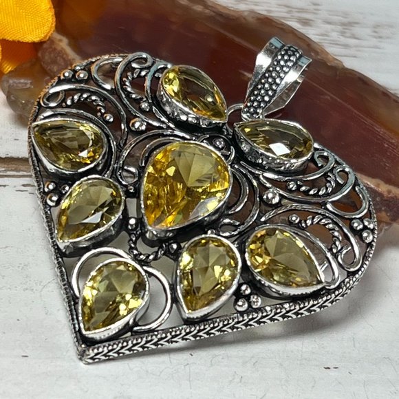 Heart Pendant Citrine Large Handmade Gemstone 924 Stamped Bohemian Sparkler New! - Picture 2 of 13